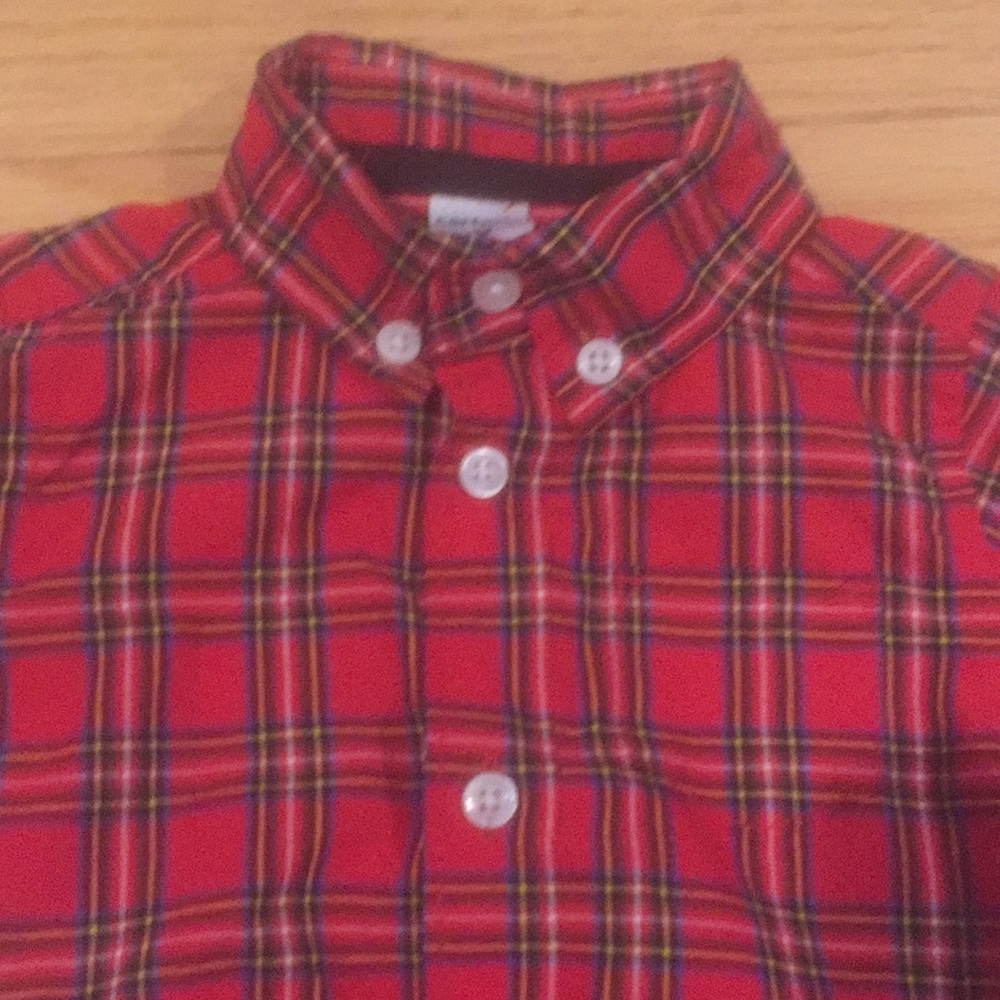 Red plaid button down onesie - Picture 2 of 3
